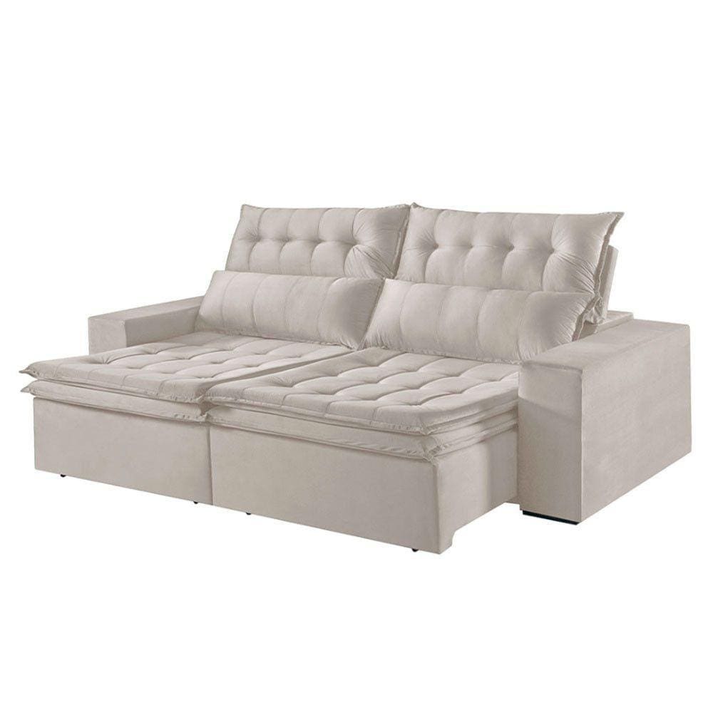 Sofá 3 Lugares Retrátil E Reclinável Martins M-118 Veludo Creme