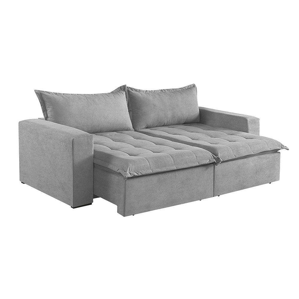 Sofá Cama 4 Lugares Retrátil Reclinável M-184 Veludo Martins Cinza