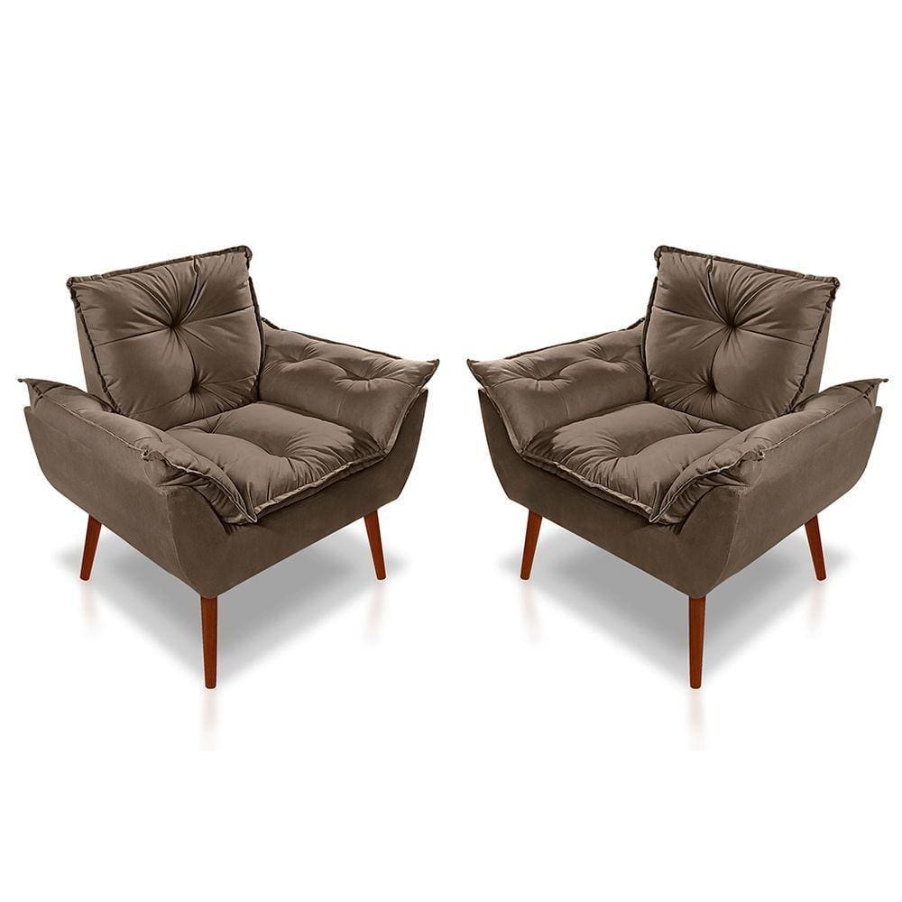 Kit 02 Poltrona Opala Decorativa Suede Marrom
