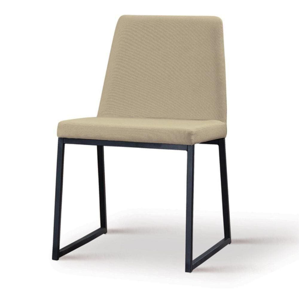 Cadeira Yanka Daf Móveis Multilaminada Revestida com Espuma D28 Linho Bege Base Aço Carbono Preto