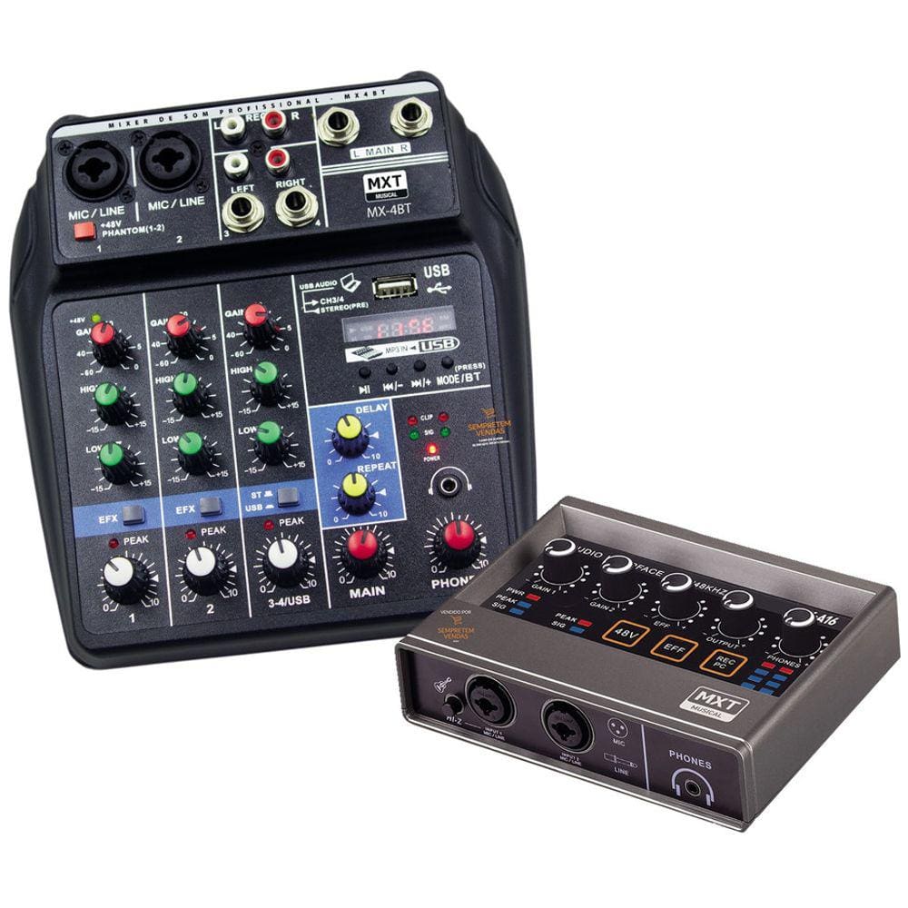 Kit Placa Interface de Áudio e Mesa de Som Com 4 Canais Pro