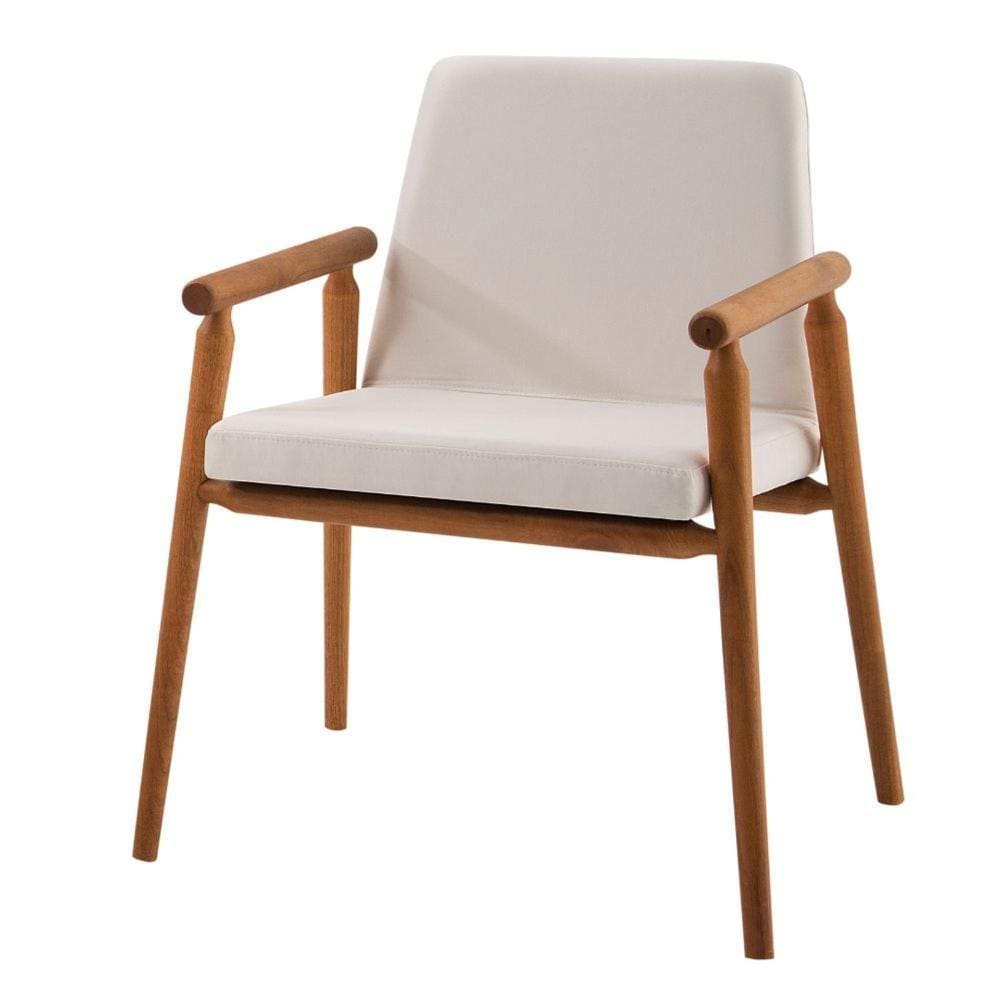 Poltrona Rodrigues Daf Móveis em Madeira Tauari com Concha Multilaminada Suede Creme Base Madeira
