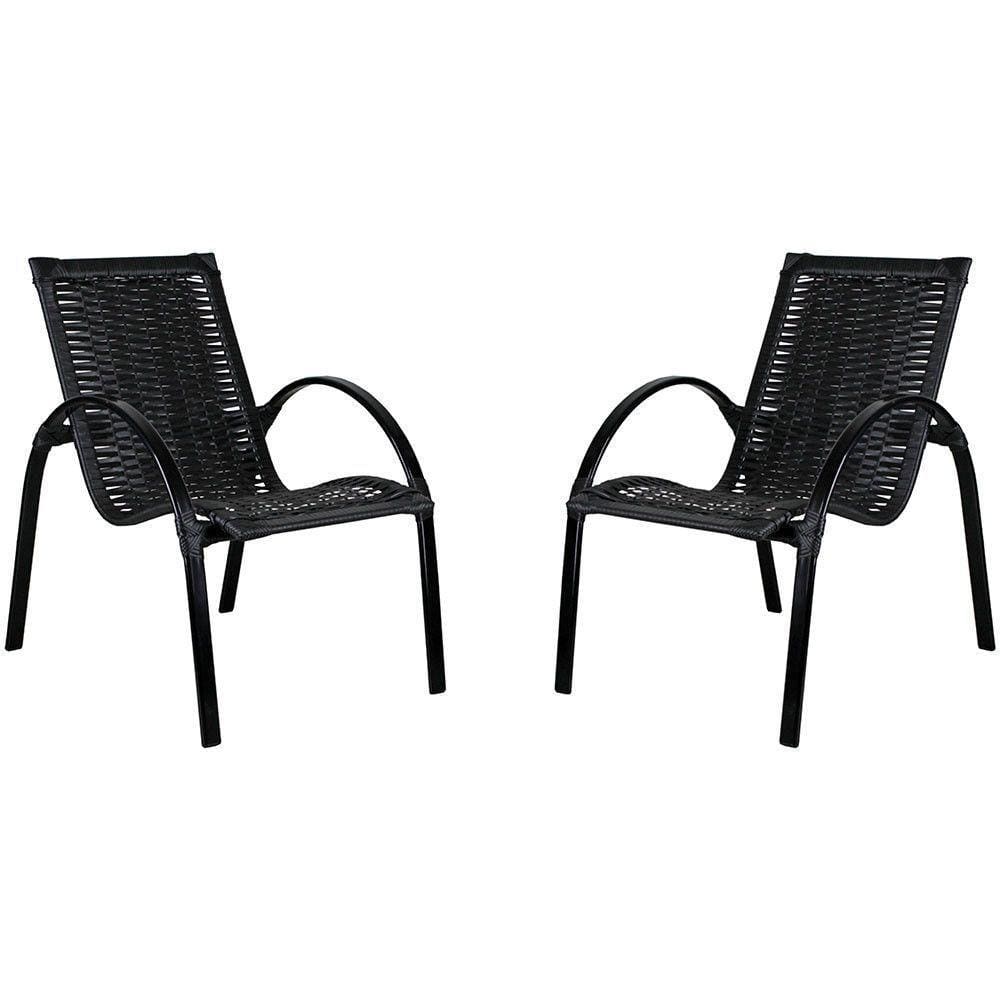 2 Cadeiras Em Alumínio Pintado Fibra Sintética Preto