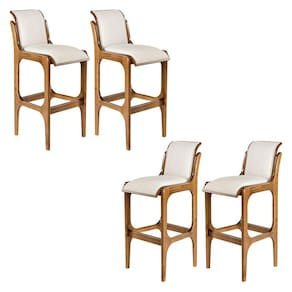 Kit 4 Banquetas para Cozinha Americana 37 x 101 Cm Barcelona Madeira Imbuia Linho Bege Cru L71 - RMI