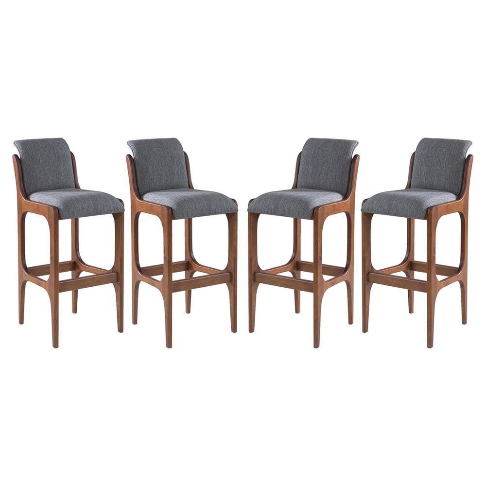 Kit 4 Banquetas Alta Irlanda 45 x 101 Cm Madeira Maciça Imbuia Linho Cinza L55 - RMI