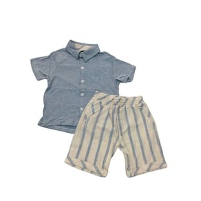 Conjunto Infantil verão Polo Camisa e Bermuda Noruega Azul Off