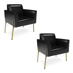Poltrona Pé de Ferro Dourado Kit 2 para Sala Marisa Corano Preto D03 - D`Rossi