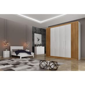 Guarda Roupa Casal 6 Portas 8 Gavetas - Santoro Ripado-Branco - Móveis Novo Horizonte