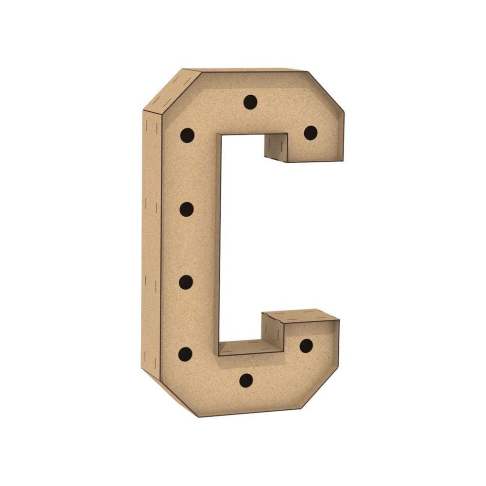 Letra Caixa Grande C Mdf 90Cm Altura Furo Lampada Iluminação