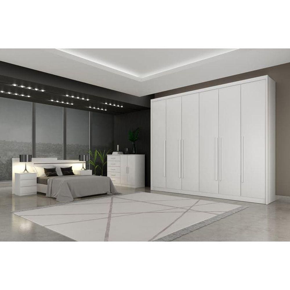 Guarda Roupa Casal 6 Portas 8 Gavetas - Coimbra-Branco - Móveis Novo Horizonte