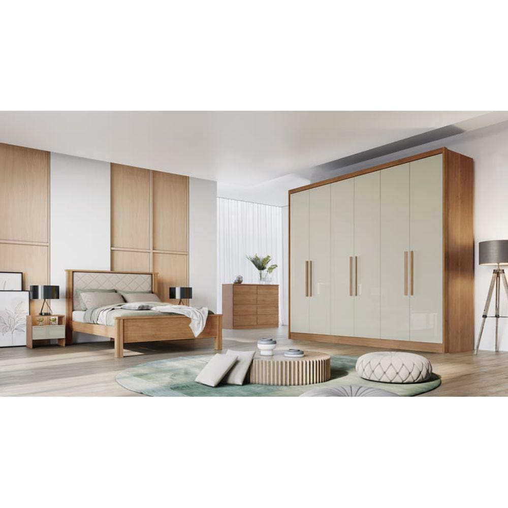 Guarda Roupa Casal 6 Portas 8 Gavetas - New Vértice-Cumaru/Fendi - Móveis Novo Horizonte