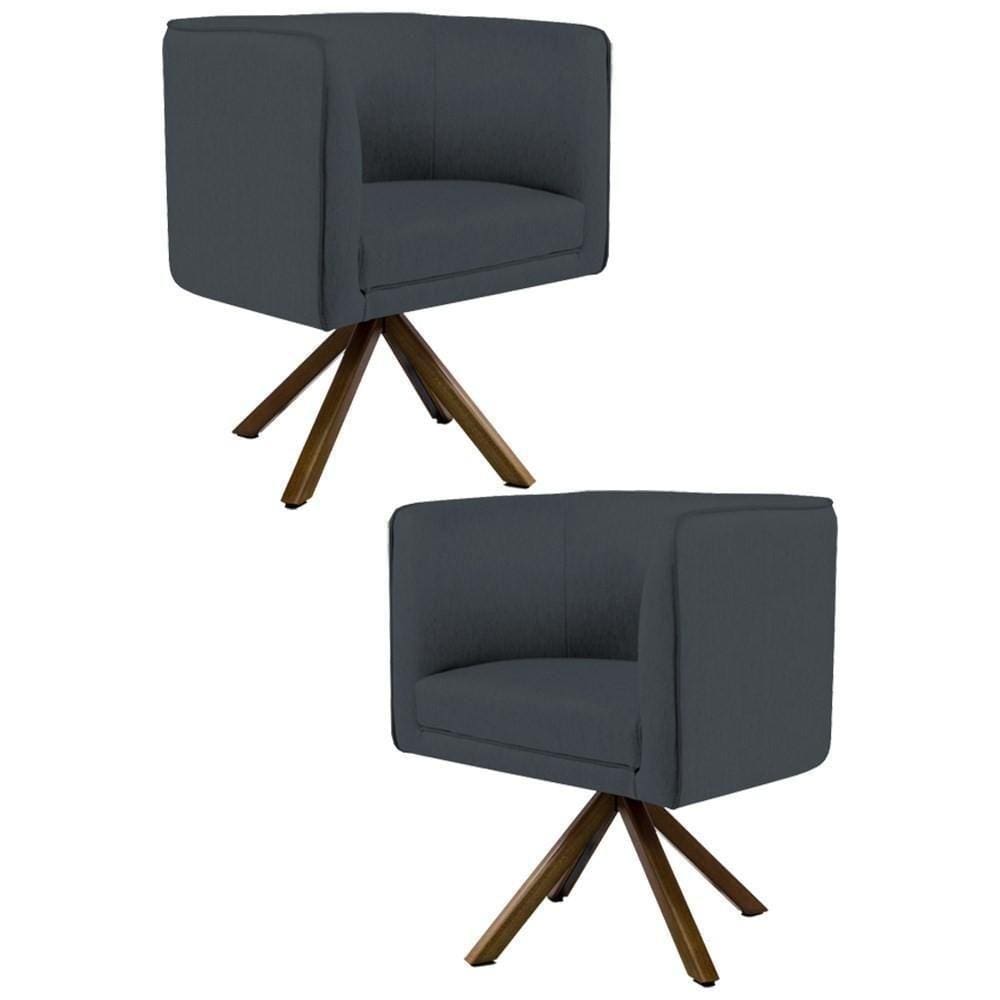 2 Poltronas Base Madeira Betina B-317 Veludo Cinza Domi