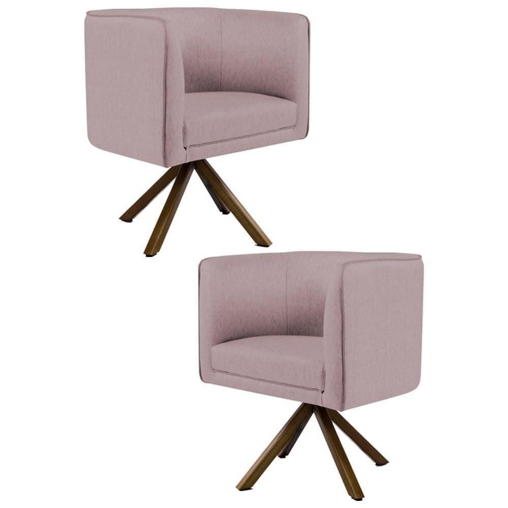 2 Poltronas Base Madeira Betina B-305 Veludo Rosê Domi