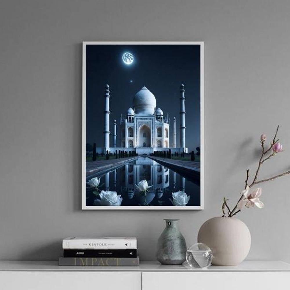 Quadro Taj Mahal - Noite Lua Cheia 45X34Cm