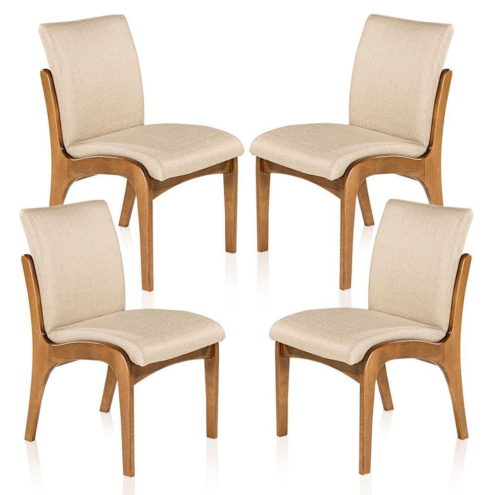 Kit 4 Cadeiras de Jantar Estofada Lisboa 90 x 52 Cm Madeira Maciça Imbuia Linho Bege M58 - RMI