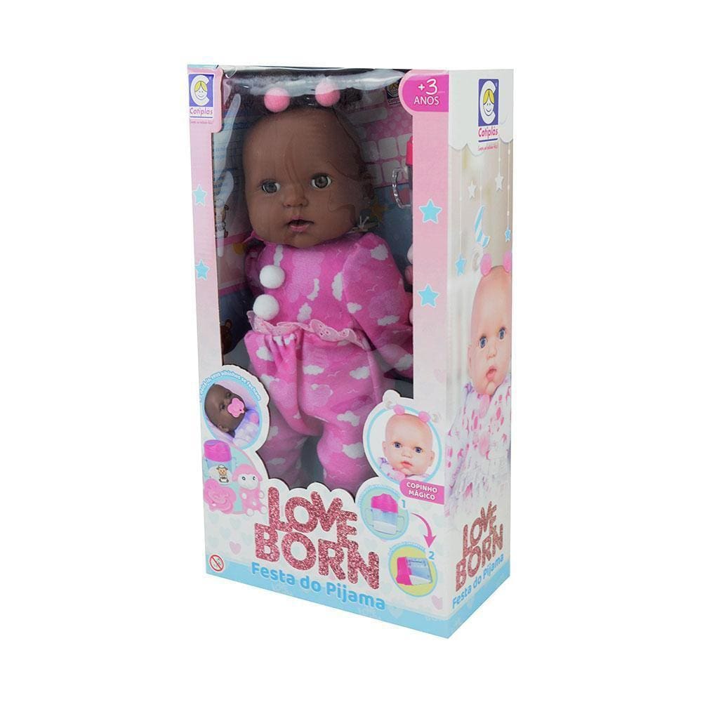 Boneca Love Born Festa Do Pijama Negra 40Cm Cotiplás - 2614