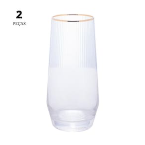 Jogo 2 Copos Altos com Borda Dourada Lines 400ml - Wolff