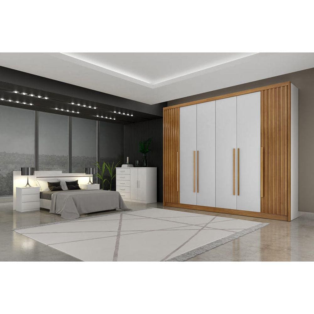Guarda Roupa Casal 6 Portas 8 Gavetas - Coimbra Ripado-Branco - Móveis Novo Horizonte