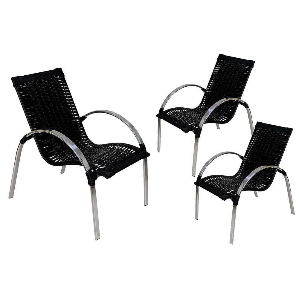 3 Cadeiras Em Alumínio Polido Fibra Sintética Preto