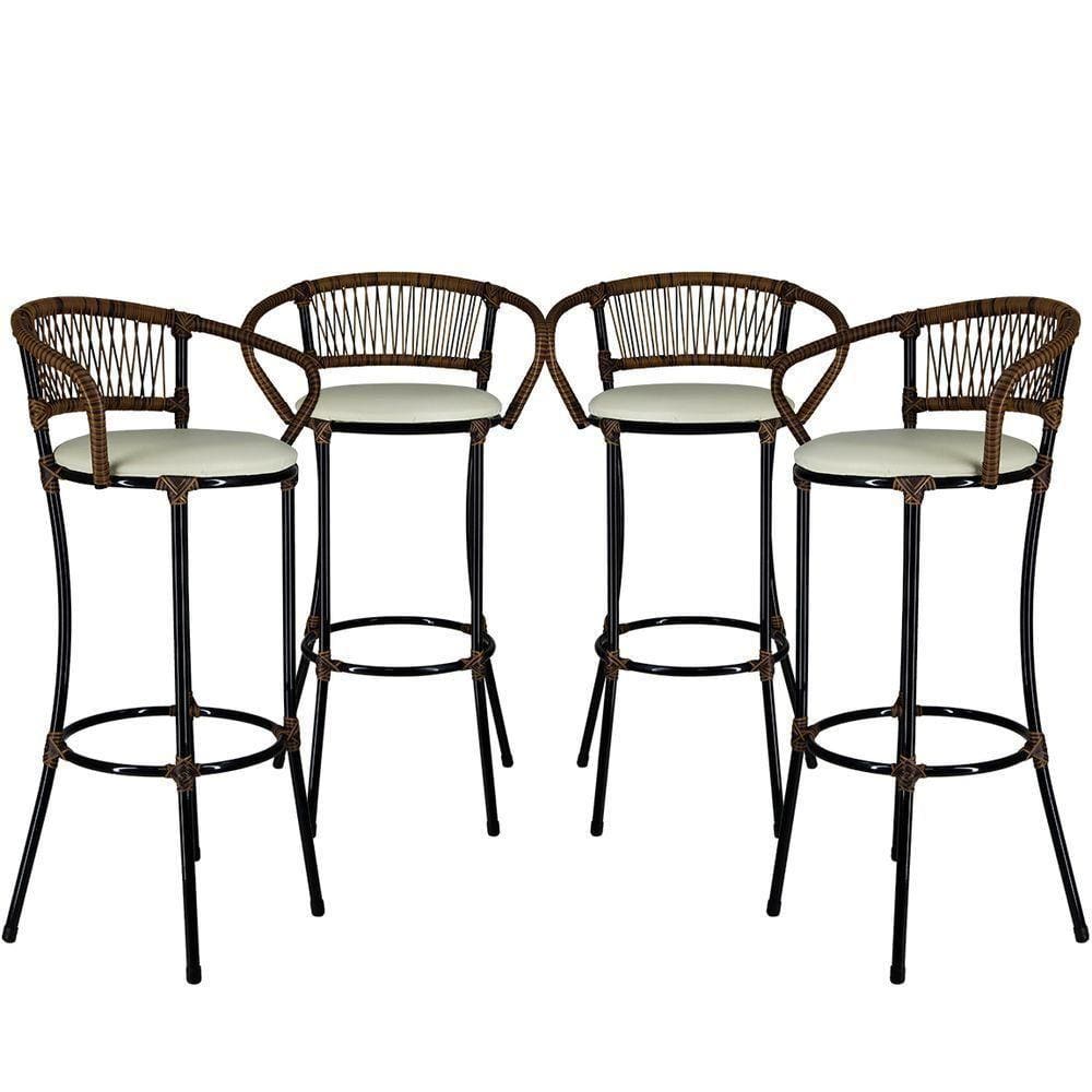 4 Banquetas Cancún Branco Gelo Argila