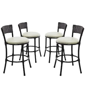 4 Banquetas Forts Baixa Fibra Sintética Preto Ferro Assento Preto Branco