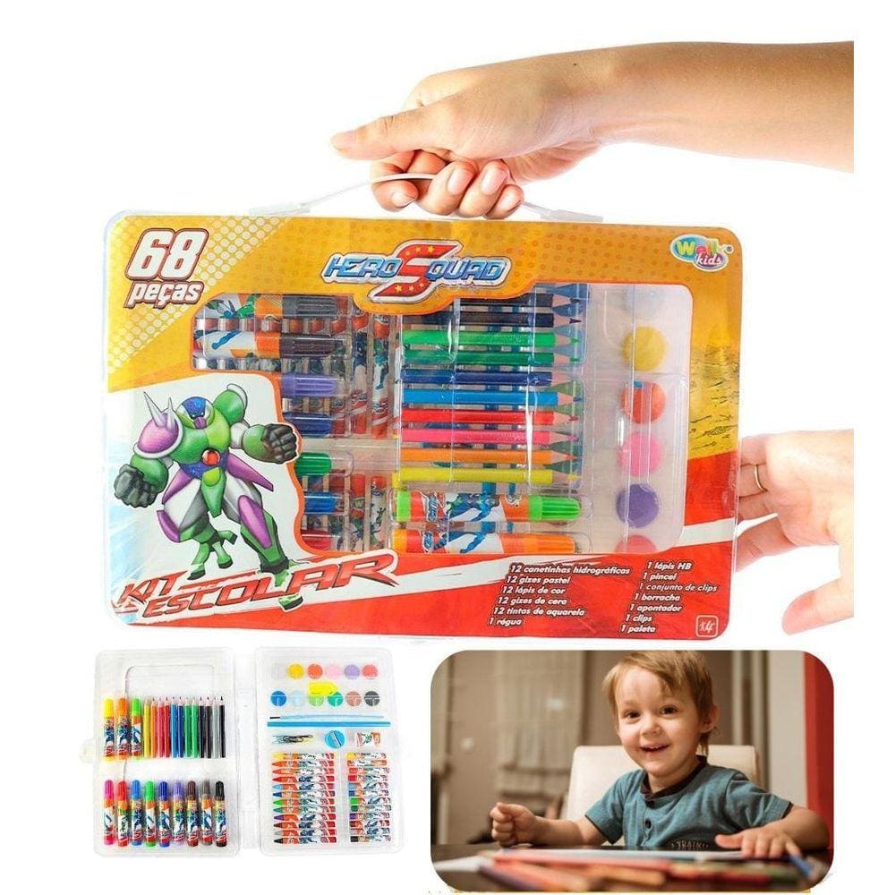 Kit Maleta Estojo Com 68 Peças Canetinhas Hero Diversão