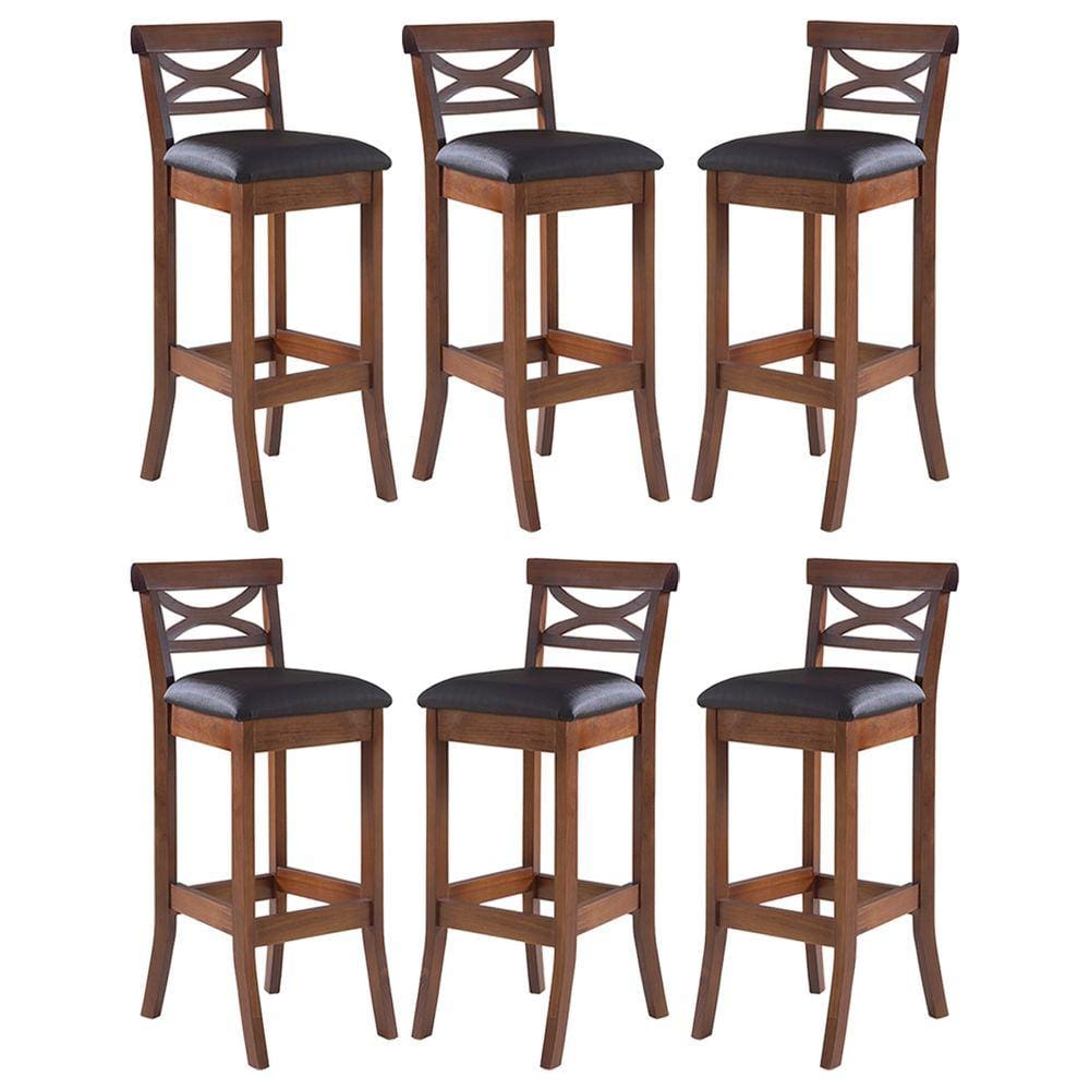 Kit 6 Banquetas Alta Estofada Copacabana 39 x 100 Cm Madeira Maciça Imbuia Facto Marrom L74 - RMI
