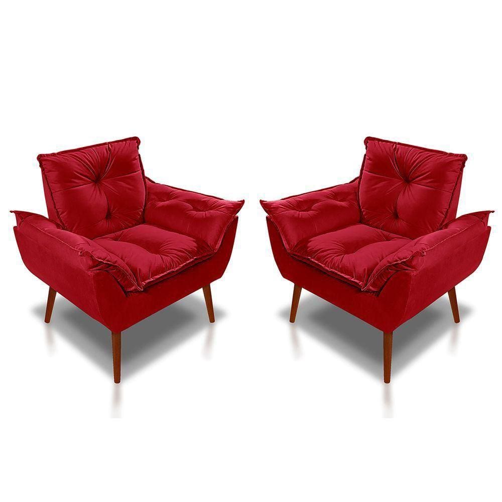 Kit 02 Poltrona Opala Decorativa Suede Vermelho