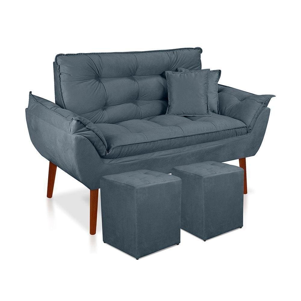 Kit 01 Namoradeira Opala 02 Puff Quadrado 02 Almofadas Azul Turquesa