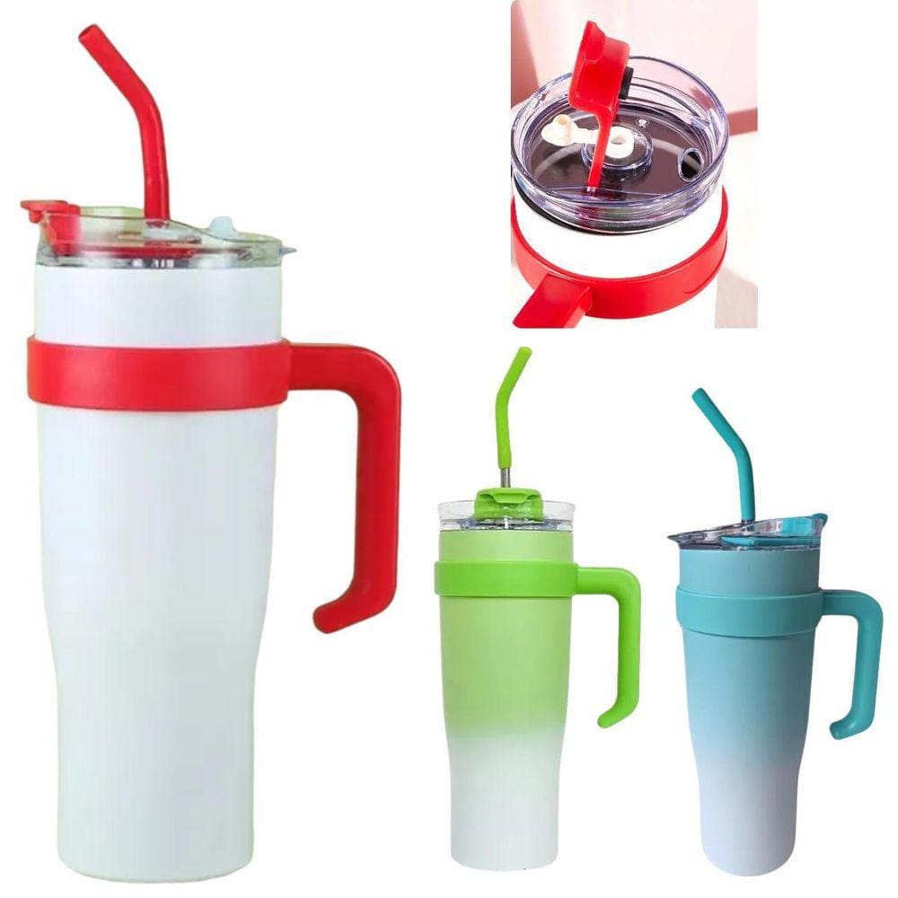 Copo Caneca Térmico Aço Inox 1,2L Alça Canudo Inox Blogueira