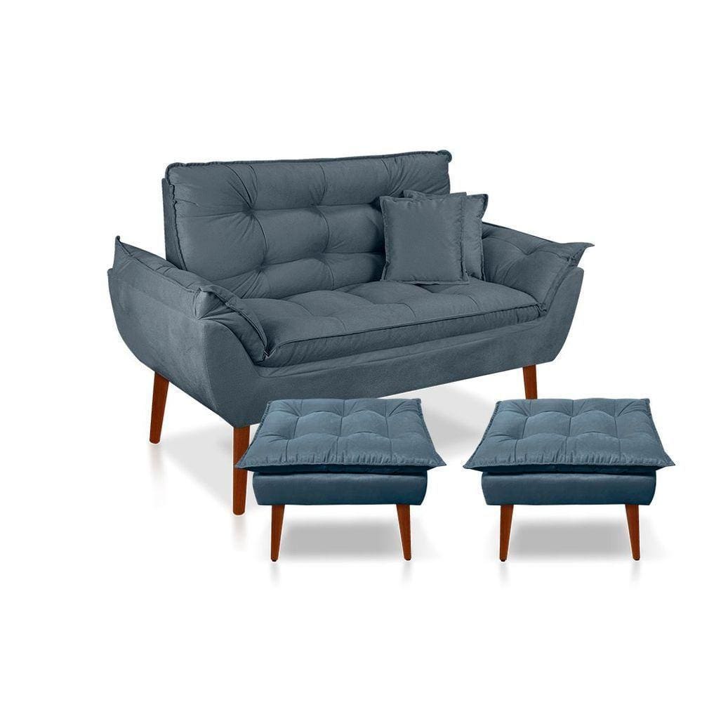 Kit C/ 01 Namoradeira Opala + 02 Puffs Opala + 02 Almofadas Suede Azul Turquesa