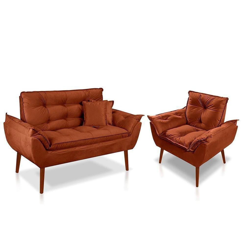 Kit 01 Poltrona Opala + 01 Namoradeira Opala + 02 Almofadas Suede Terracota