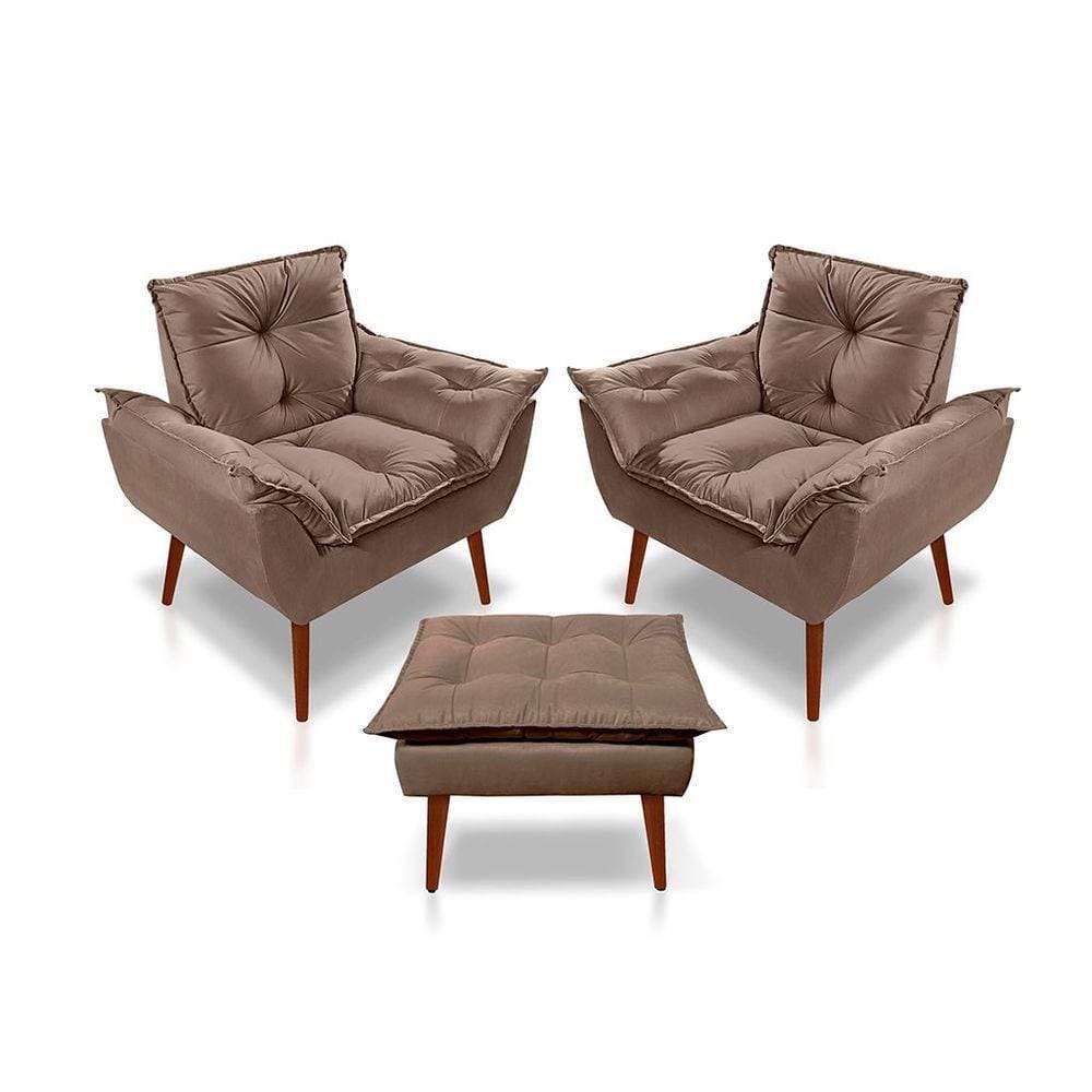 Kit C-2 Poltronas Opala + 01 Puff Opala Elegante Suede Cappuccino