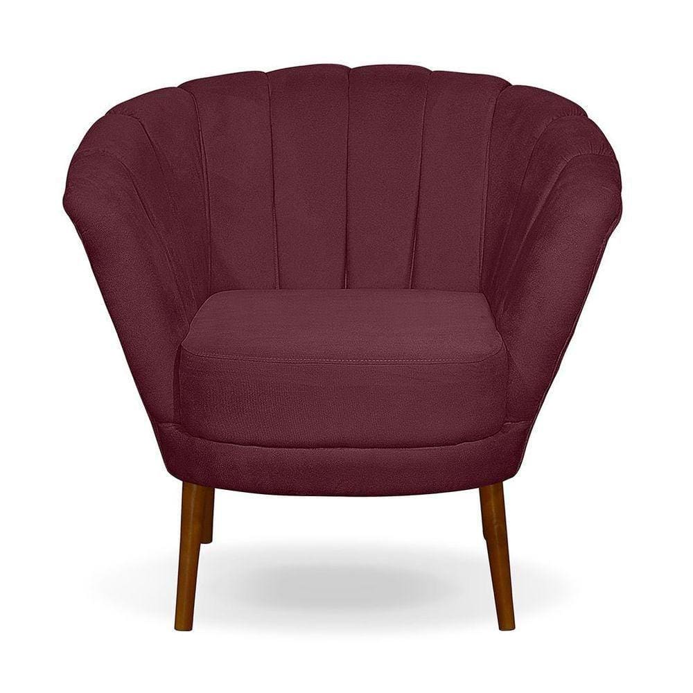 Poltrona Cadeira Pétala Flor Decorativa Suede Bordô