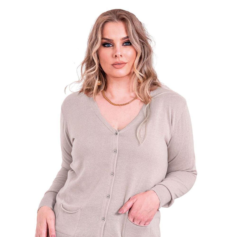 Cardigan Feminino Básico Tricot Gola V