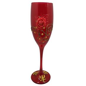 Taça Pomba Gira Rosa Renda Champagne 180Ml Em Vidro Vermelho