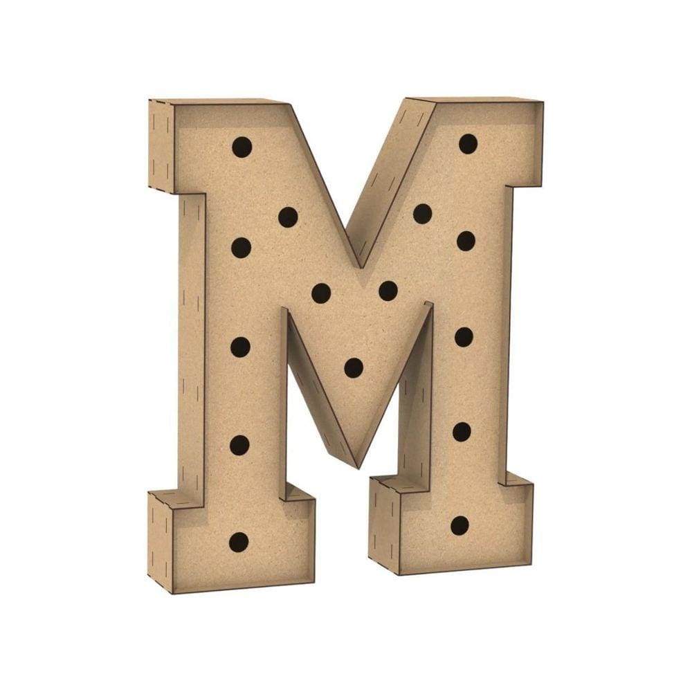 Letra Caixa Grande M Mdf 90Cm Altura Furo Lampada Iluminação