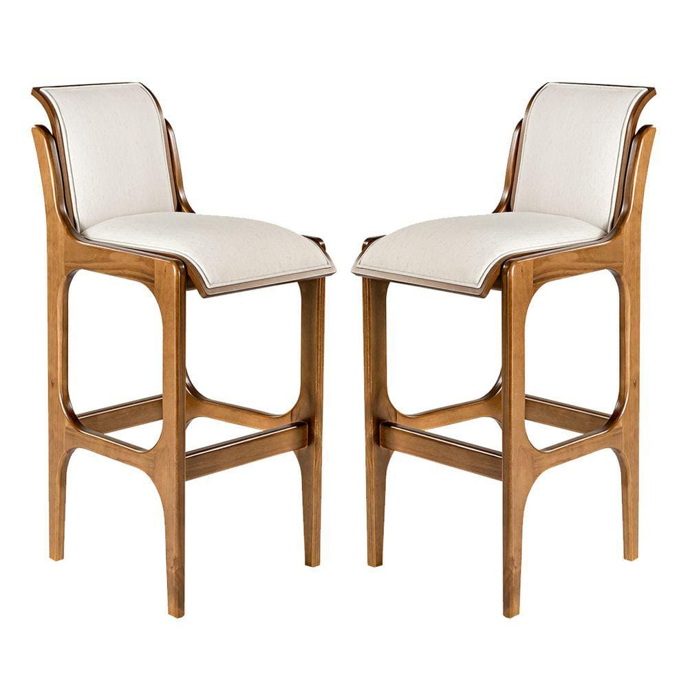 Kit 2 Banquetas Alta com Encosto 37 x 101 Cm Barcelona Madeira Imbuia Linho Bege Cru L71 - RMI