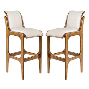 Kit 2 Banquetas Alta com Encosto 37 x 101 Cm Barcelona Madeira Imbuia Linho Bege Cru L71 - RMI