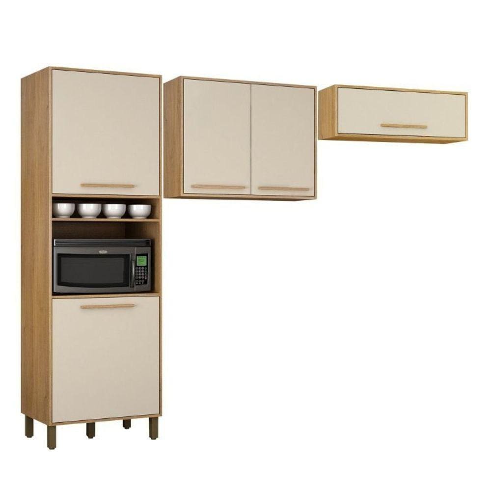 Cozinha Compacta 2 Armários Aéreos e 1 Paneleiro Salvador Cinamomo/Off White