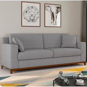 Sofá Living Vintage 3 Lugares 200cm em Linho Slim Inox