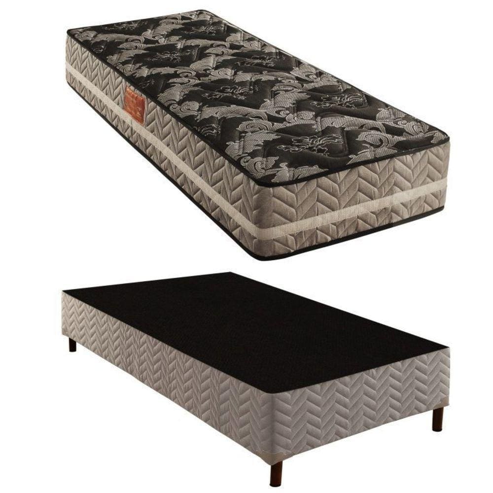 Box Solteiro Galaxy 42x88x188cm com Colchão Solteiro Molas Ensacadas Galaxy 26x88x188cm Rustico Prata
