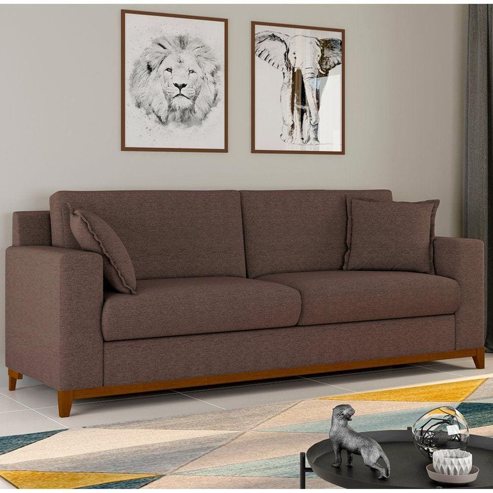 Sofá Living Vintage 3 Lugares 200cm em Linho Slim Avelã