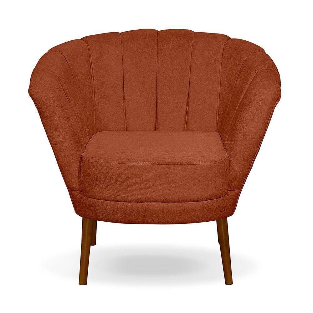 Poltrona Cadeira Pétala Flor Decorativa Suede Terracota