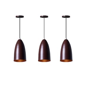 Kit 3 Lustre Pendente Bala M Marrom Alumínio Decoração