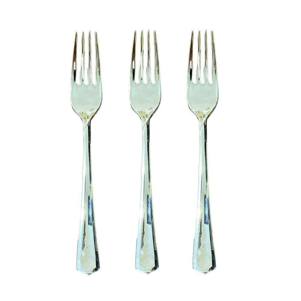 Garfos Refeição Descartáveis Luxo Plástico Prata 18Cm-100Un