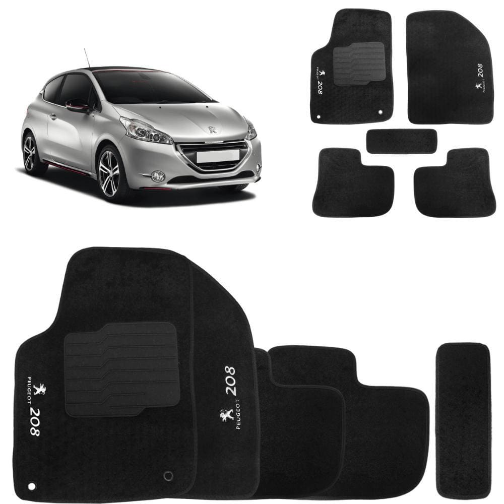 Jogo de Tapete Carpete Peugeot 208 2013 a 2020 Preto 5 Peças