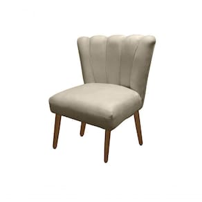 Cadeira Pétala Flor Para Sala De Estar Penteadeira Salão Suede Bege