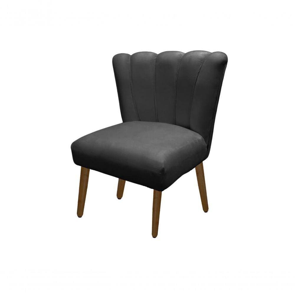 Cadeira Pétala Flor Para Sala De Estar Penteadeira Salão Suede Cinza Escuro