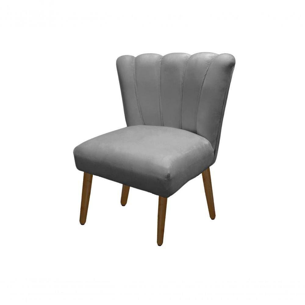 Cadeira Pétala Flor Para Sala De Estar Penteadeira Salão Suede Cinza Claro